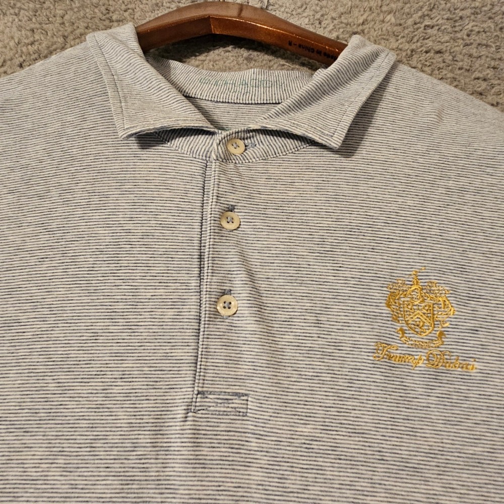 B. Draddy Mens Polo Shirt XXL Blue White Stripe Trump Dubai Pima Cotton Stretch